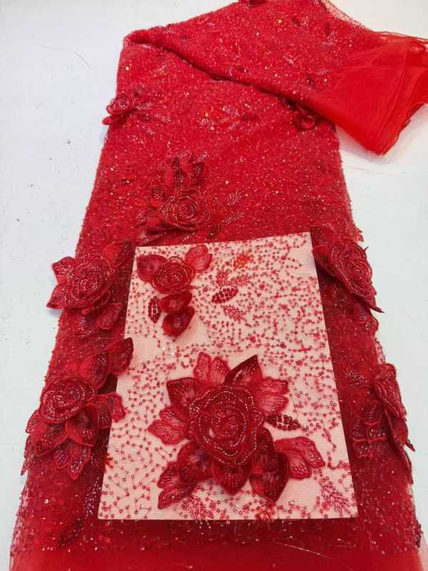 Affordable high quality lace fabric with beads pearls and sequins wedding dress lace fabric