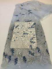 Affordable high quality lace fabric with beads pearls and sequins wedding dress lace fabric