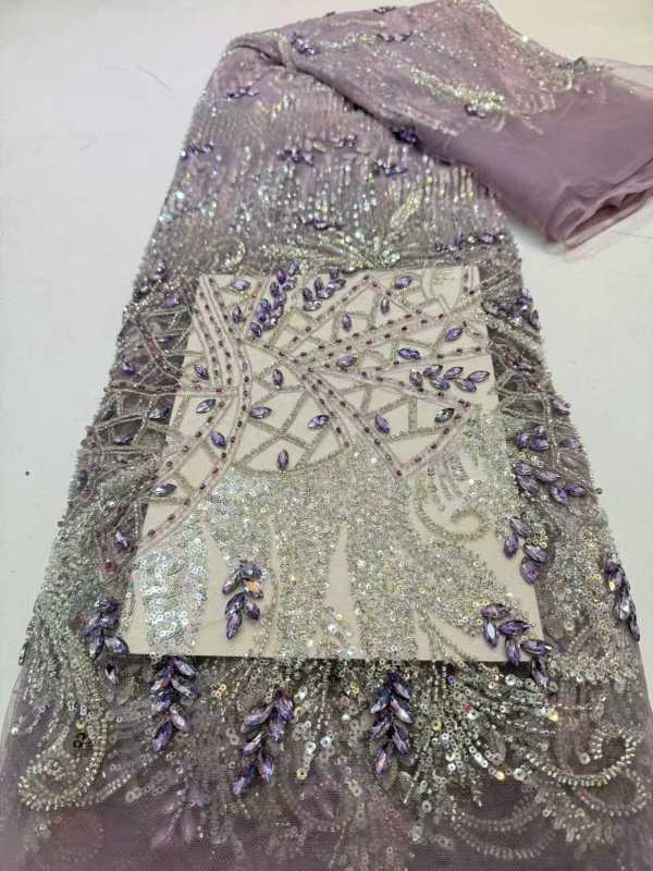 Affordable high quality lace fabric with beads pearls and sequins wedding dress lace fabric