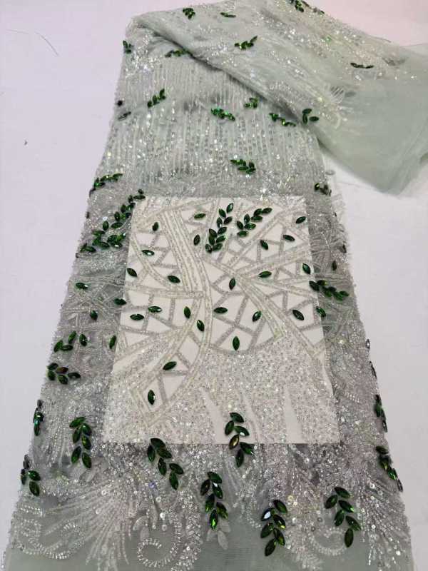 Affordable high quality lace fabric with beads pearls and sequins wedding dress lace fabric