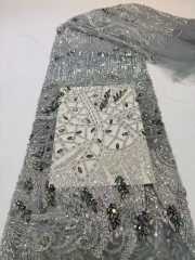 Affordable high quality lace fabric with beads pearls and sequins wedding dress lace fabric