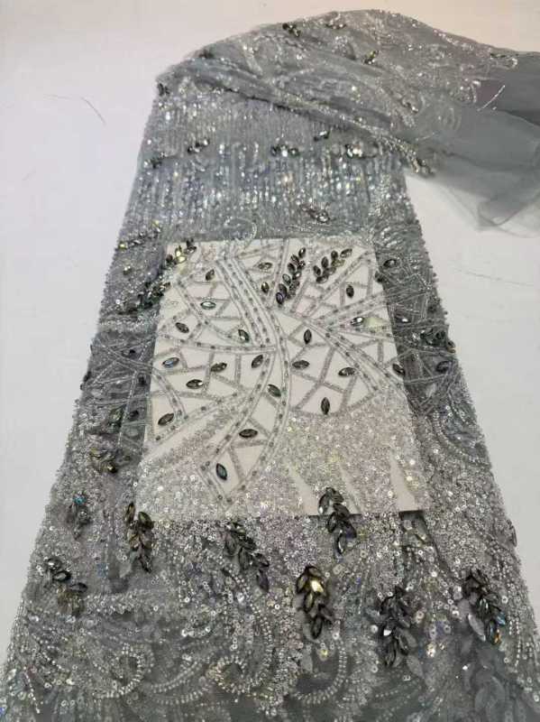 Affordable high quality lace fabric with beads pearls and sequins wedding dress lace fabric