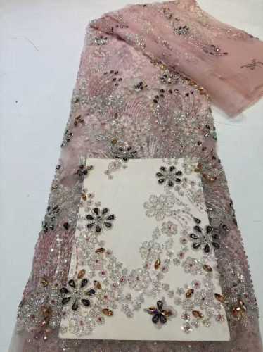 Affordable high quality lace fabric with beads pearls and sequins wedding dress lace fabric