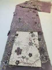 Affordable high quality lace fabric with beads pearls and sequins wedding dress lace fabric