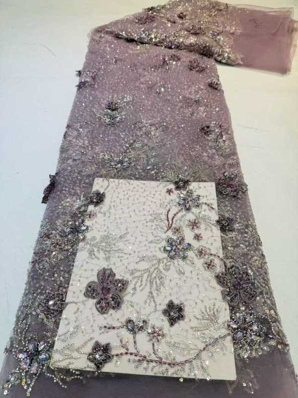 Affordable high quality lace fabric with beads pearls and sequins wedding dress lace fabric