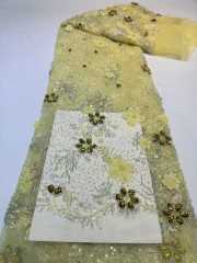 Affordable high quality lace fabric with beads pearls and sequins wedding dress lace fabric