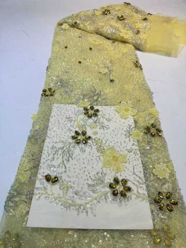 Affordable high quality lace fabric with beads pearls and sequins wedding dress lace fabric