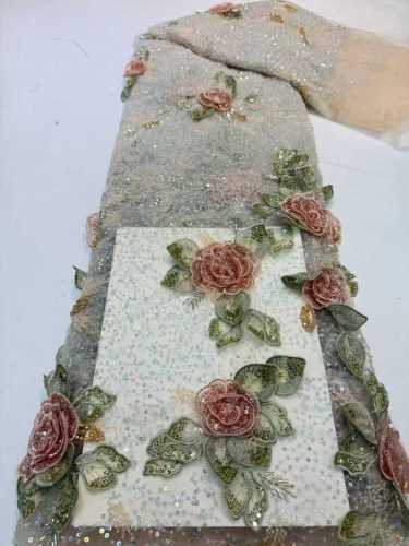 Affordable high quality lace fabric with beads pearls and sequins wedding dress lace fabric