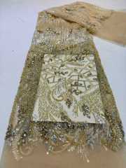 Affordable high quality lace fabric with beads pearls and sequins wedding dress lace fabric