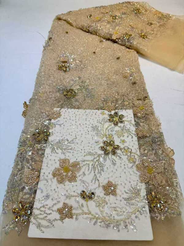 Affordable high quality lace fabric with beads pearls and sequins wedding dress lace fabric