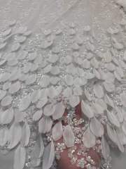 Affordable high quality lace fabric with beads pearls and sequins wedding dress lace fabric