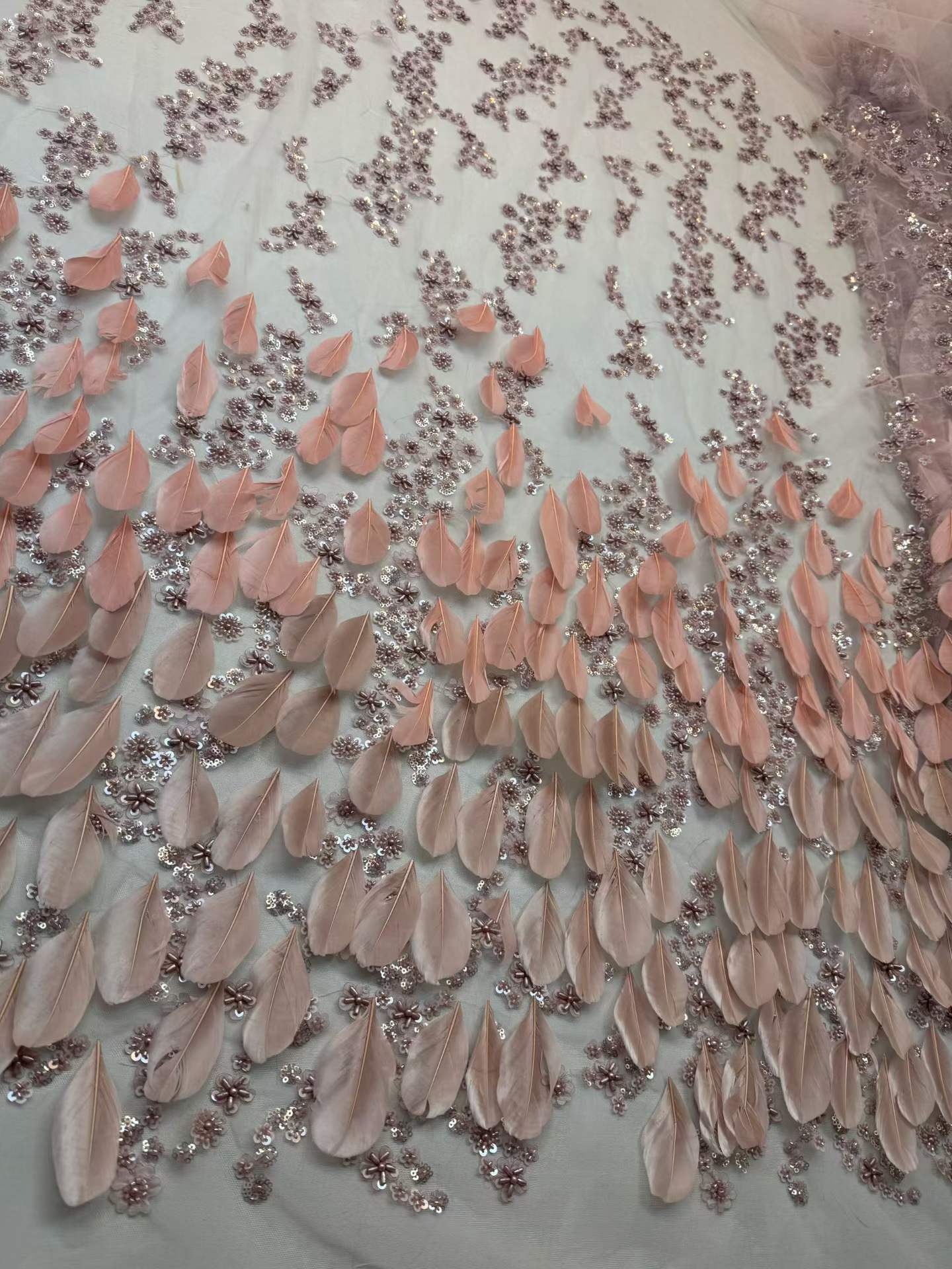 Affordable high quality lace fabric with beads pearls and sequins wedding dress lace fabric