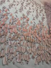 Affordable high quality lace fabric with beads pearls and sequins wedding dress lace fabric