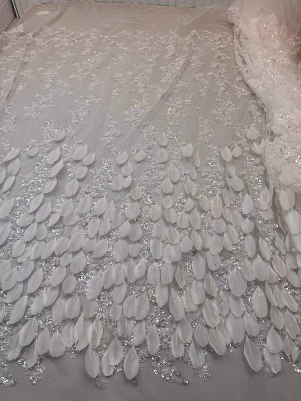 Affordable high quality lace fabric with beads pearls and sequins wedding dress lace fabric
