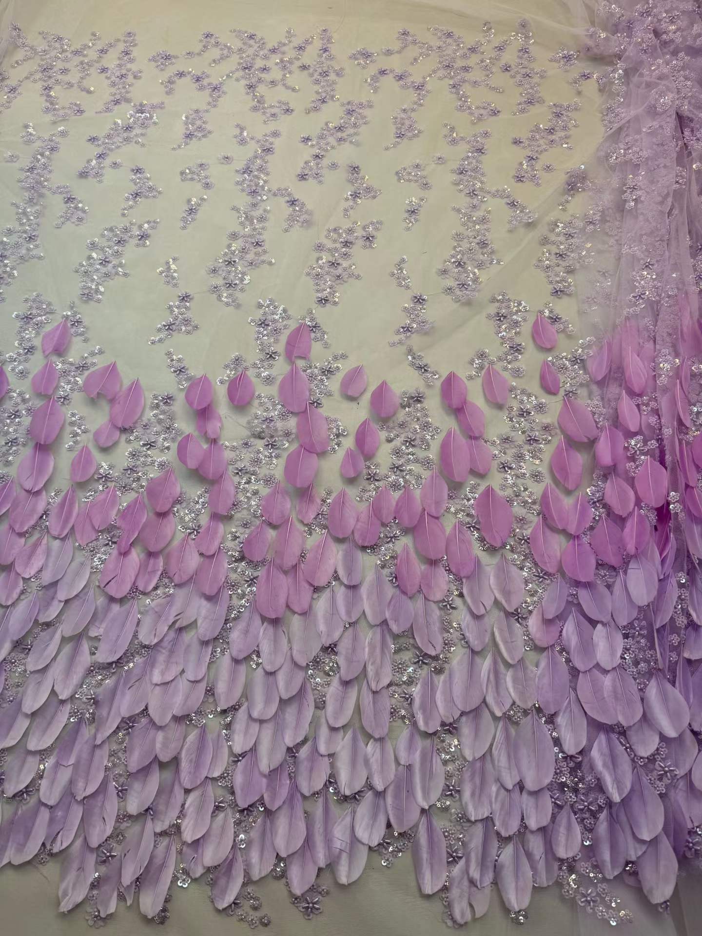 Affordable high quality lace fabric with beads pearls and sequins wedding dress lace fabric