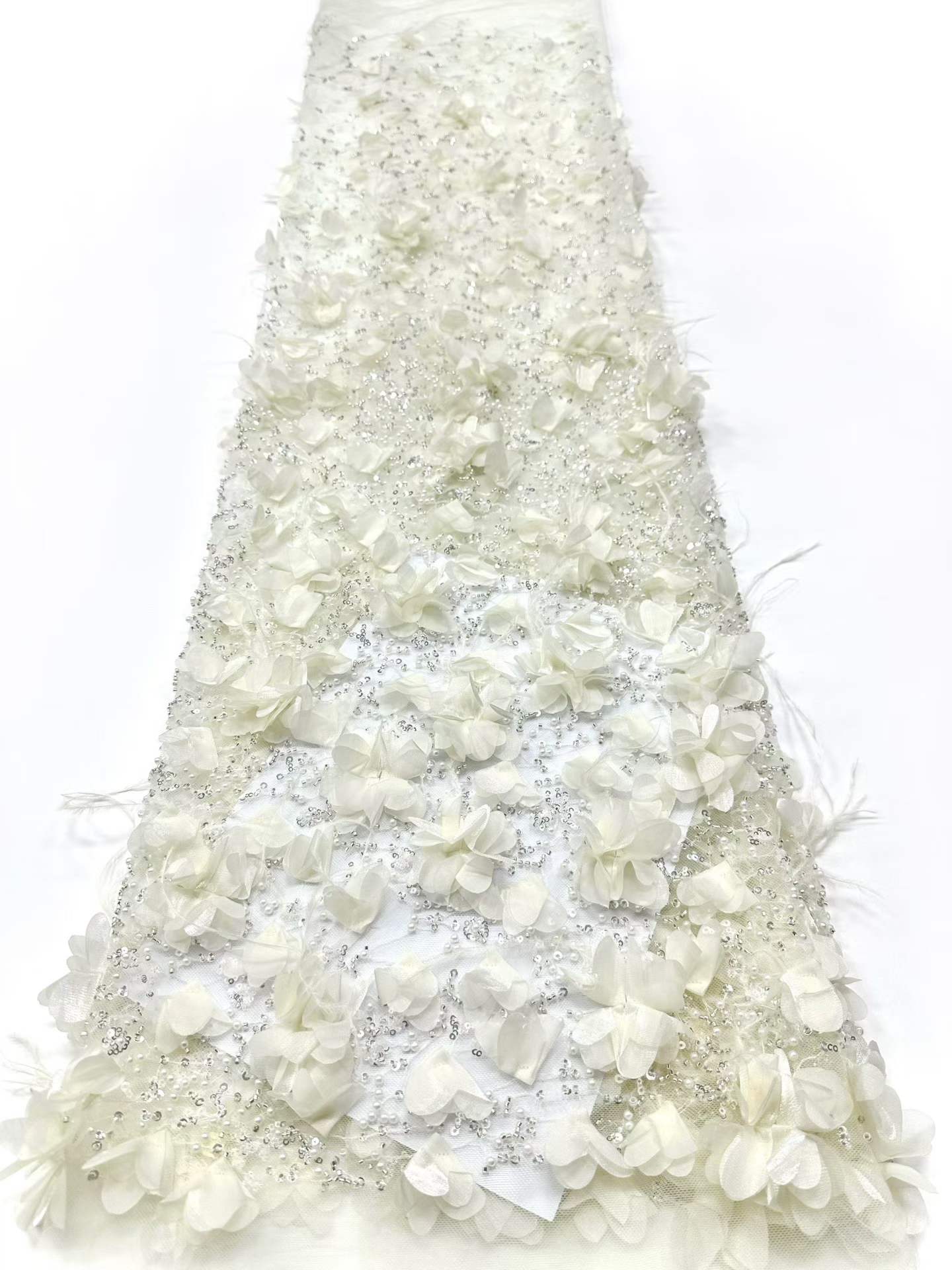 Affordable high quality lace fabric with beads pearls and sequins wedding dress lace fabric
