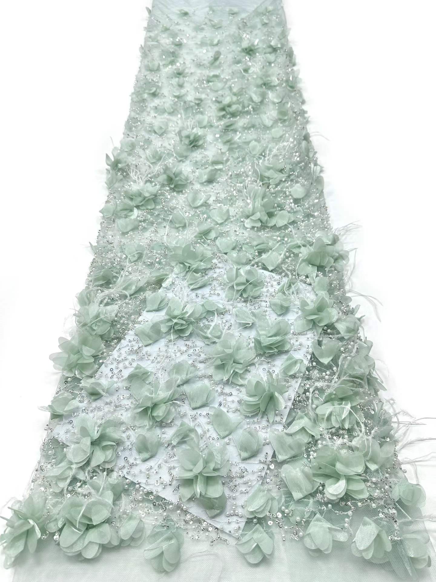 Affordable high quality lace fabric with beads pearls and sequins wedding dress lace fabric