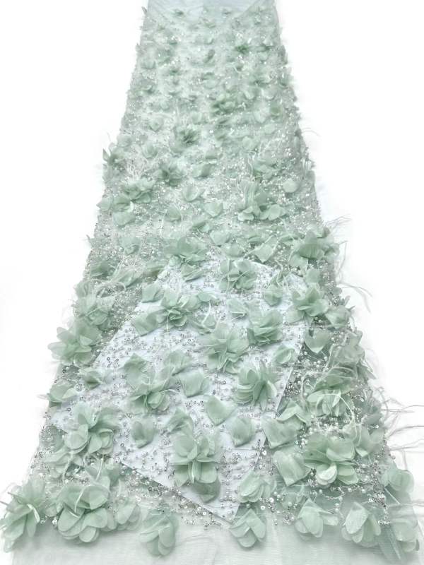Affordable high quality lace fabric with beads pearls and sequins wedding dress lace fabric