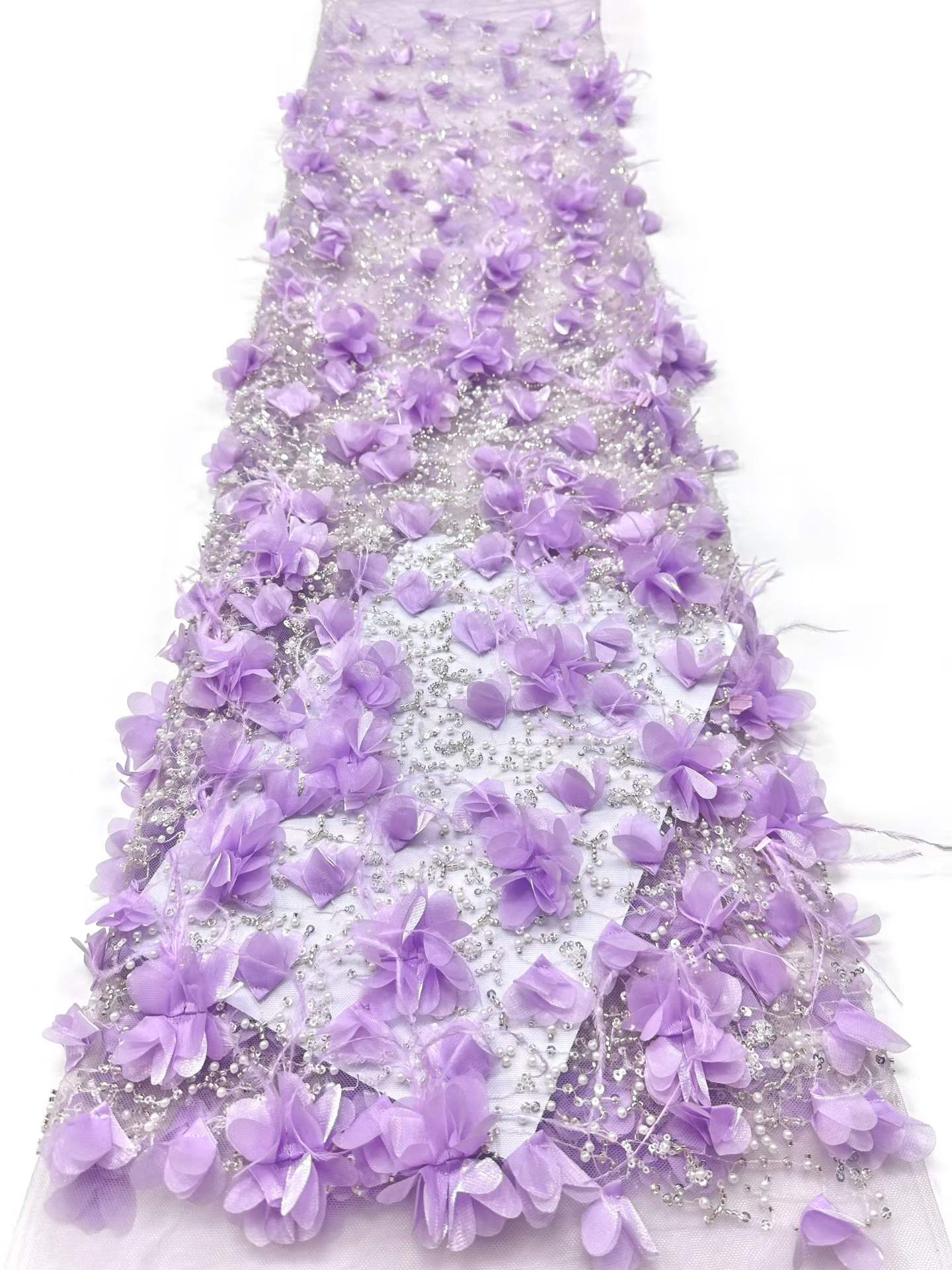 Affordable high quality lace fabric with beads pearls and sequins wedding dress lace fabric