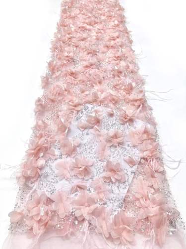 Affordable high quality lace fabric with beads pearls and sequins wedding dress lace fabric