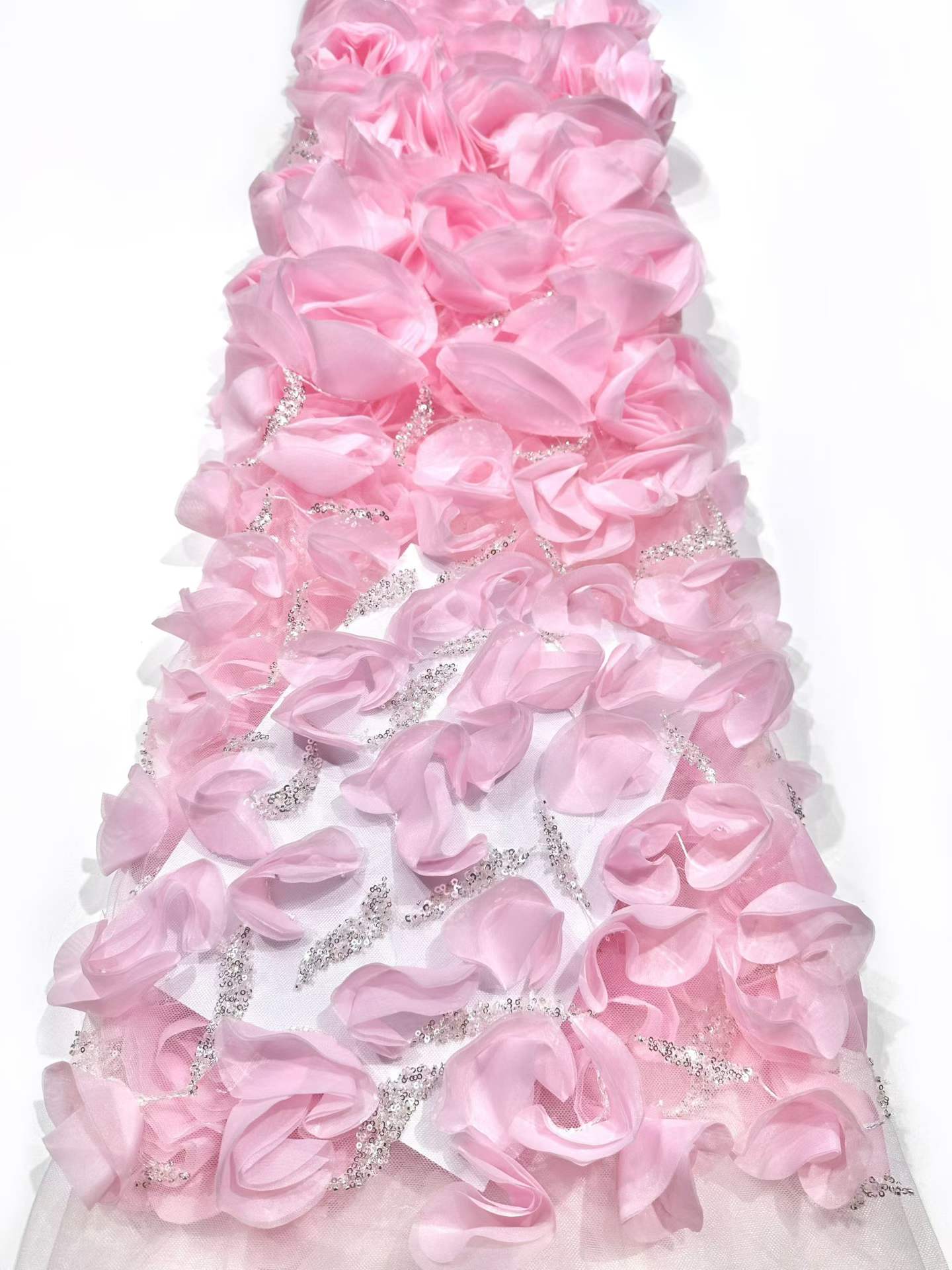 Affordable high quality lace fabric with beads pearls and sequins wedding dress lace fabric