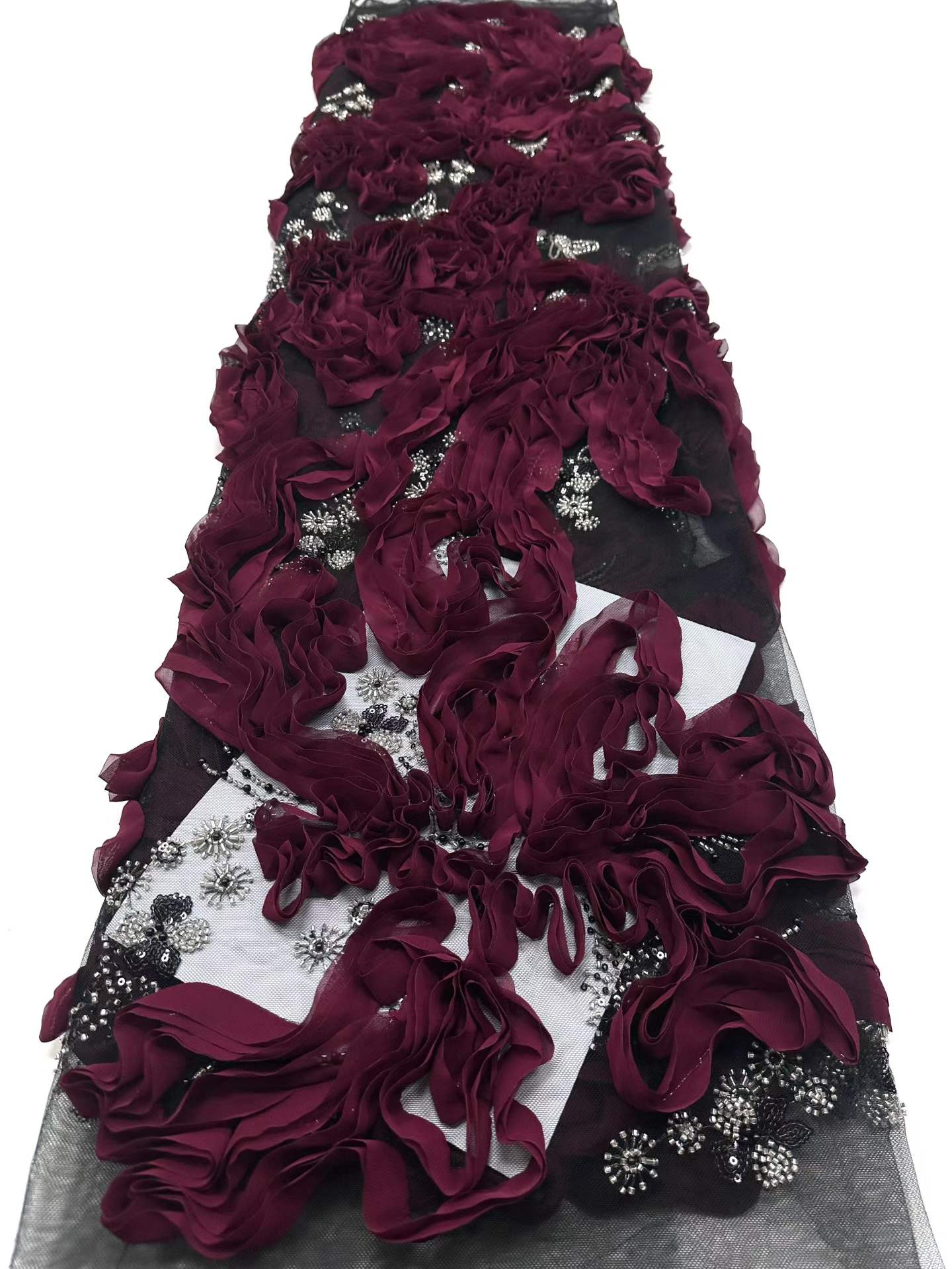 Affordable high quality lace fabric with beads pearls and sequins wedding dress lace fabric