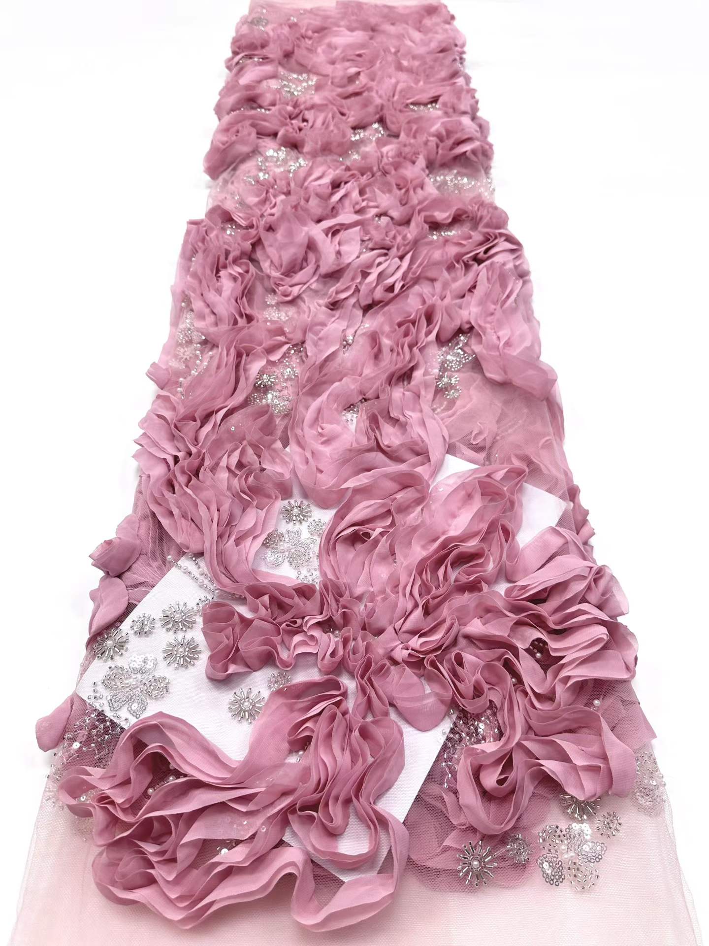 Affordable high quality lace fabric with beads pearls and sequins wedding dress lace fabric