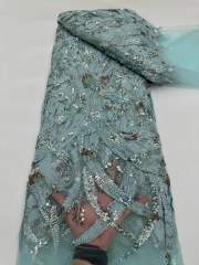 Affordable high quality lace fabric with beads pearls and sequins wedding dress lace fabric