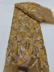 Affordable high quality lace fabric with beads pearls and sequins wedding dress lace fabric