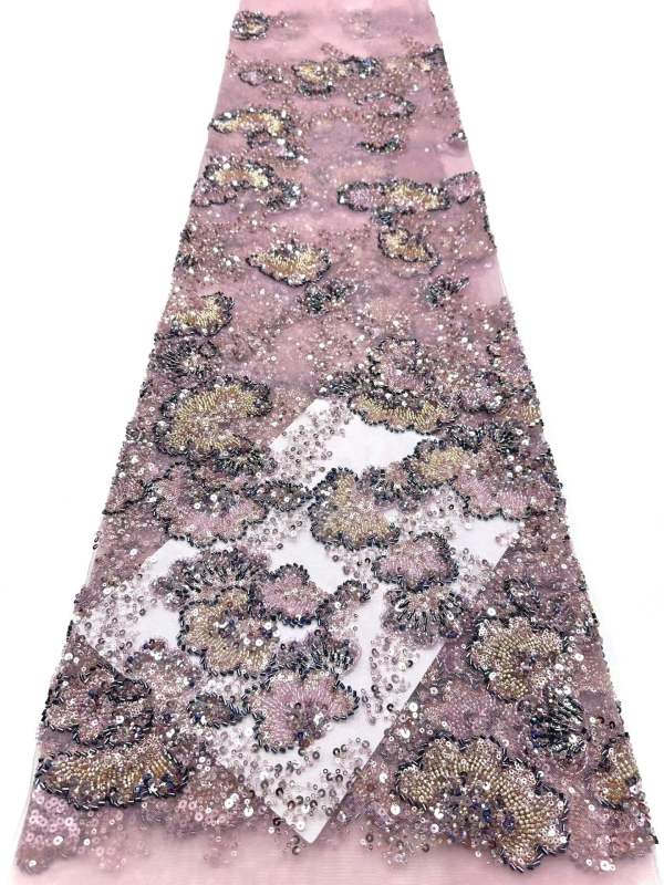 Affordable high quality lace fabric with beads pearls and sequins wedding dress lace fabric