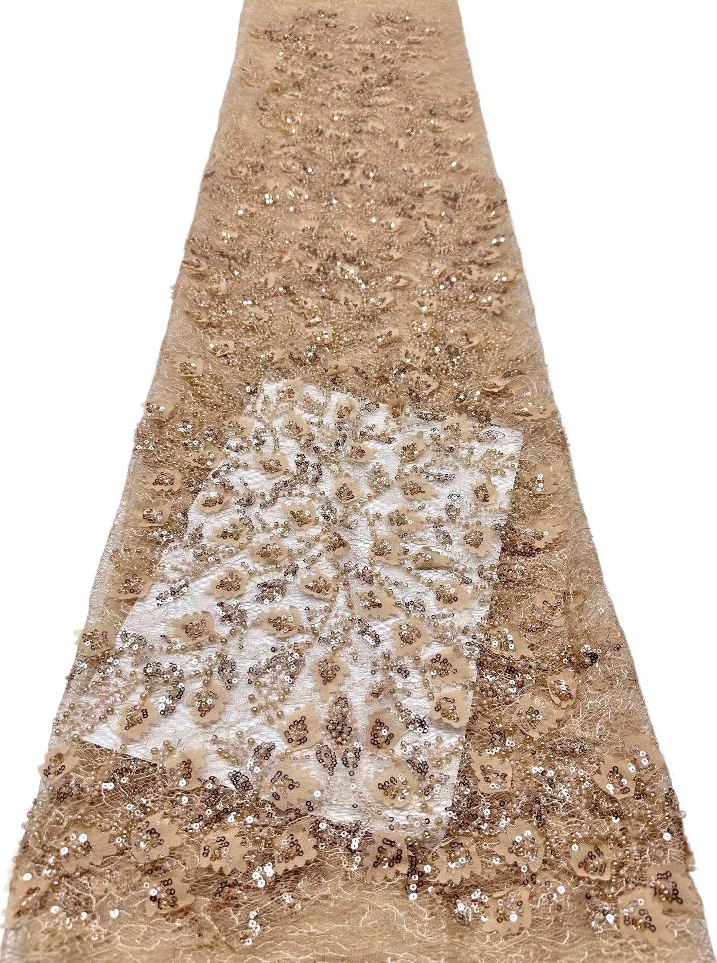 Affordable high quality lace fabric with beads pearls and sequins wedding dress lace fabric