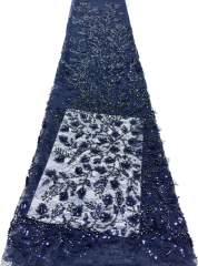 Affordable high quality lace fabric with beads pearls and sequins wedding dress lace fabric