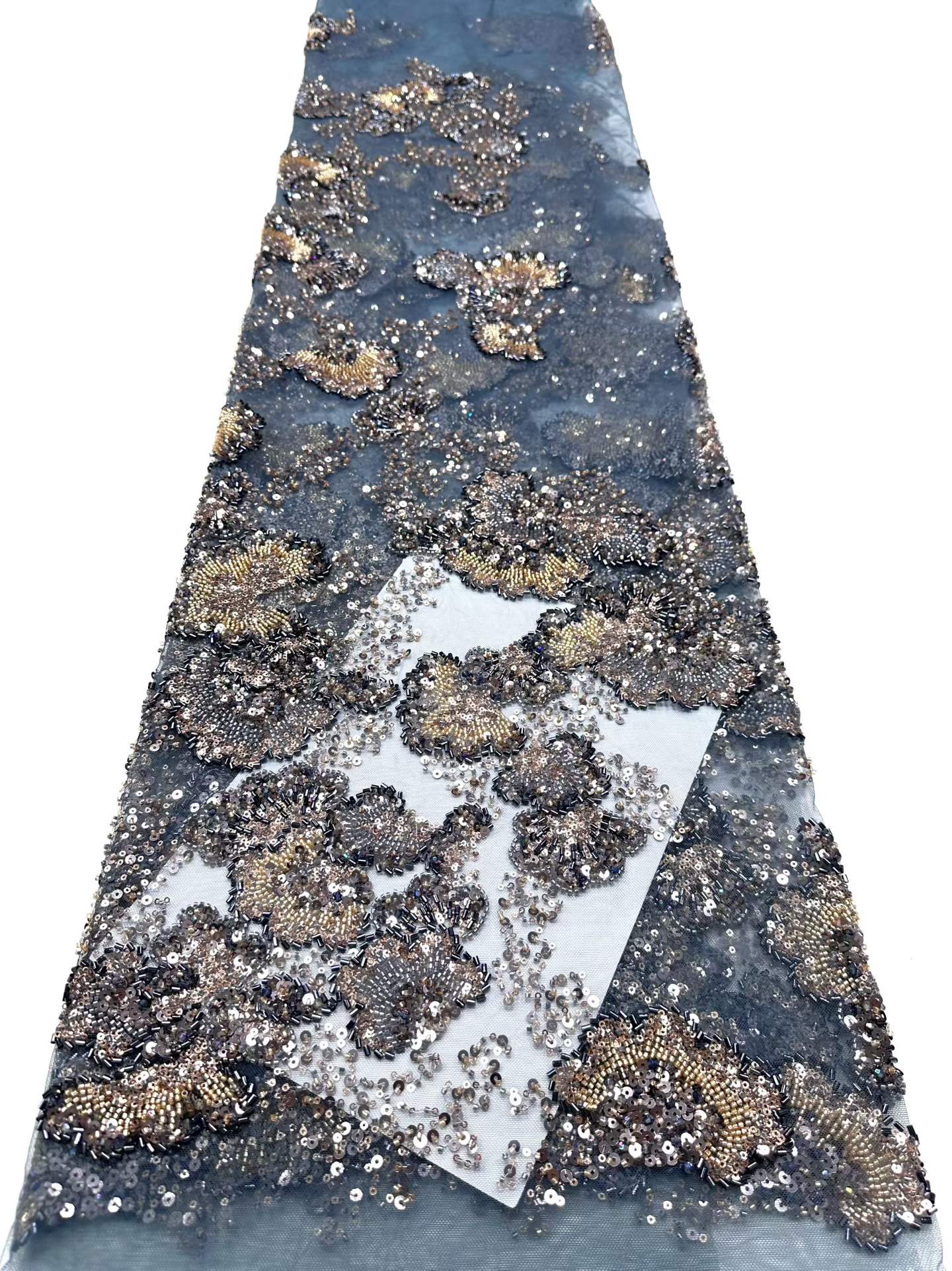 Affordable high quality lace fabric with beads pearls and sequins wedding dress lace fabric