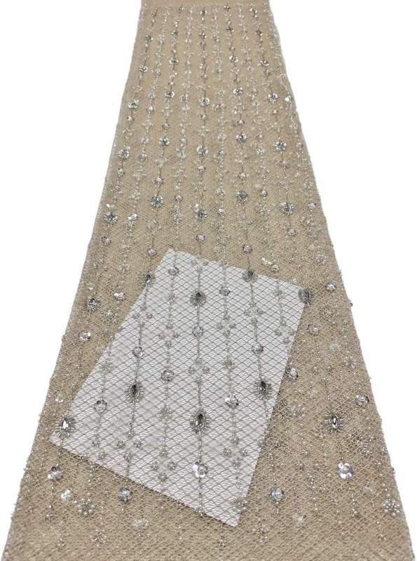 Affordable high quality lace fabric with beads pearls and sequins wedding dress lace fabric