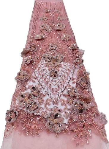 Affordable high quality lace fabric with beads pearls and sequins wedding dress lace fabric