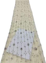 Affordable high quality lace fabric with beads pearls and sequins wedding dress lace fabric