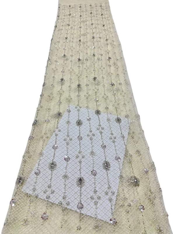 Affordable high quality lace fabric with beads pearls and sequins wedding dress lace fabric
