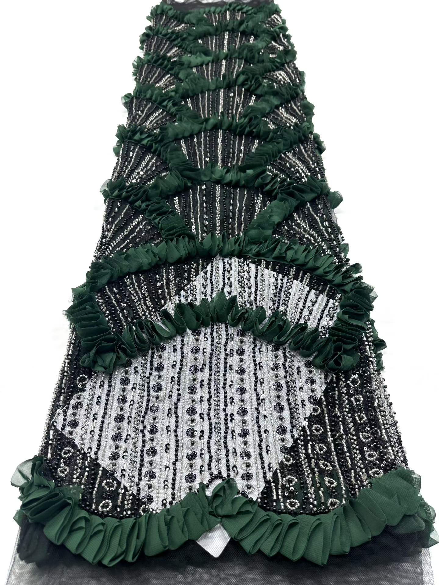 Affordable high quality lace fabric with beads pearls and sequins wedding dress lace fabric