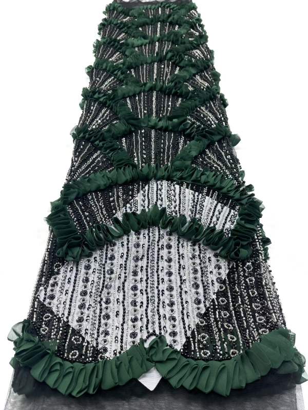 Affordable high quality lace fabric with beads pearls and sequins wedding dress lace fabric