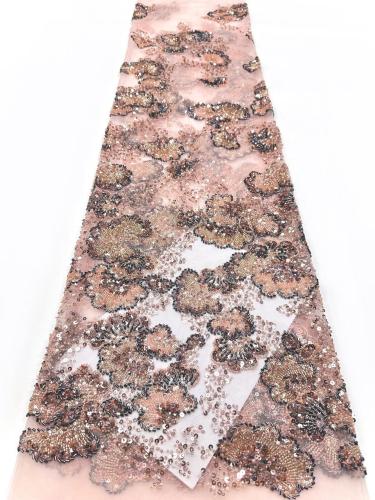 Affordable high quality lace fabric with beads pearls and sequins wedding dress lace fabric