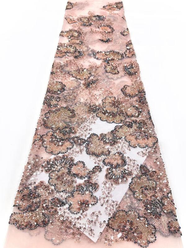 Affordable high quality lace fabric with beads pearls and sequins wedding dress lace fabric