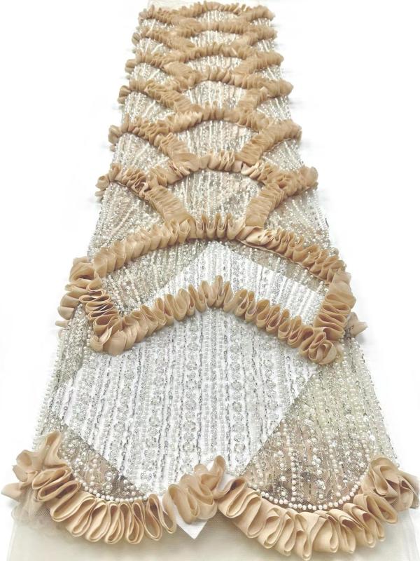 Affordable high quality lace fabric with beads pearls and sequins wedding dress lace fabric