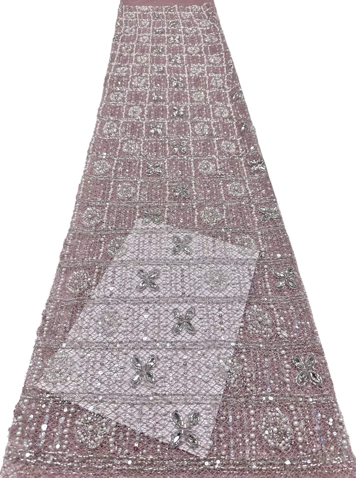 Affordable high quality lace fabric with beads pearls and sequins wedding dress lace fabric