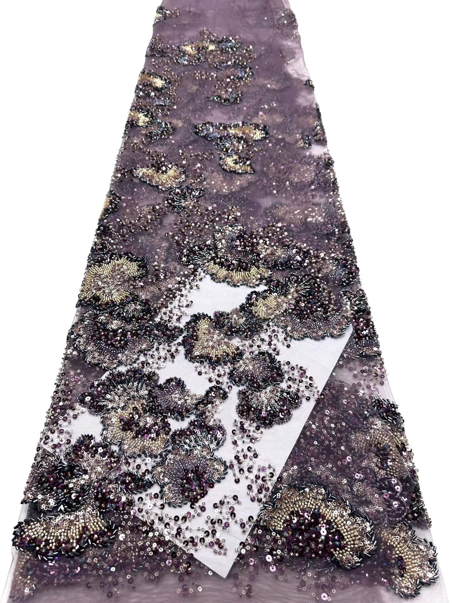Affordable high quality lace fabric with beads pearls and sequins wedding dress lace fabric
