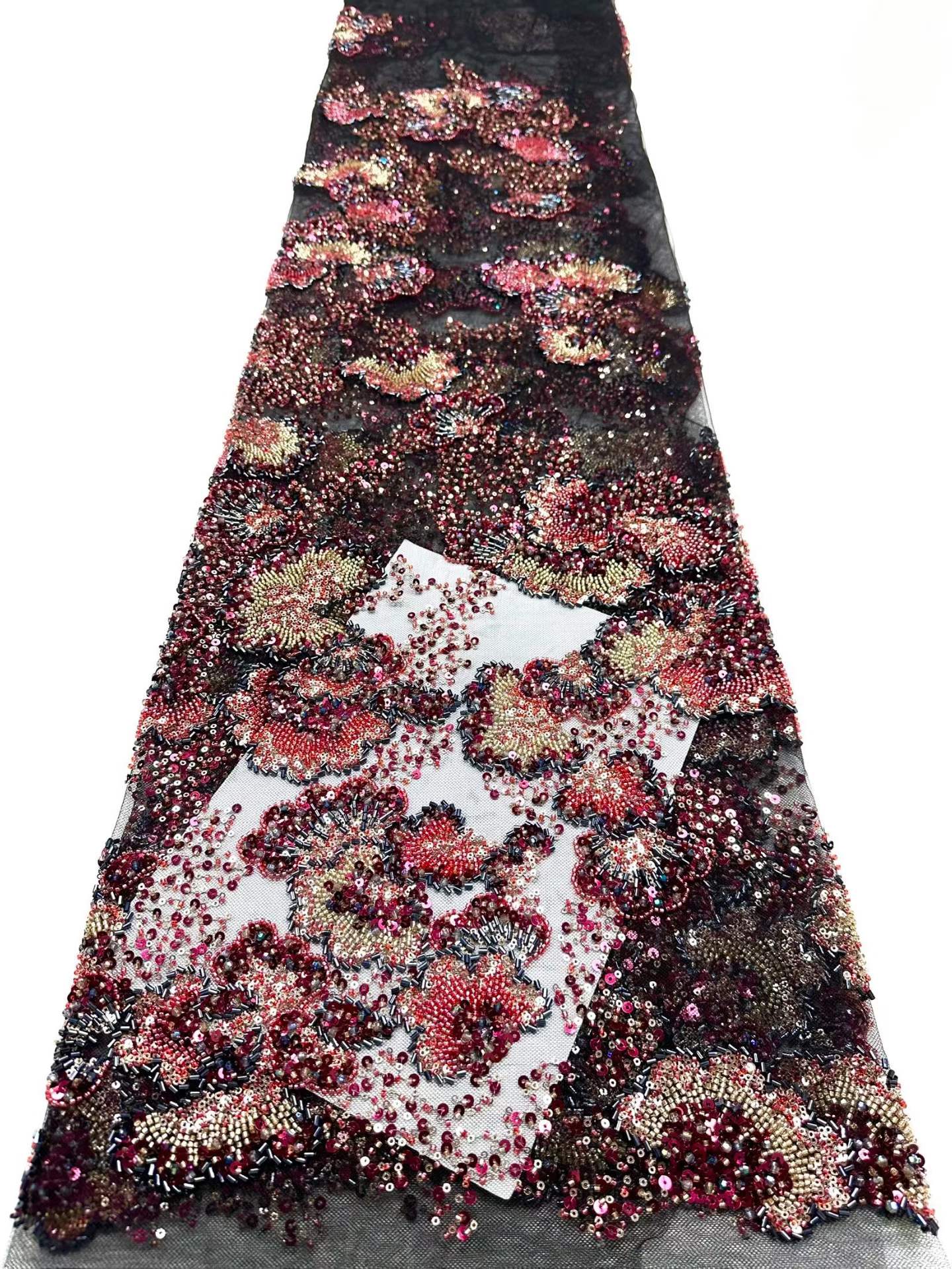 Affordable high quality lace fabric with beads pearls and sequins wedding dress lace fabric
