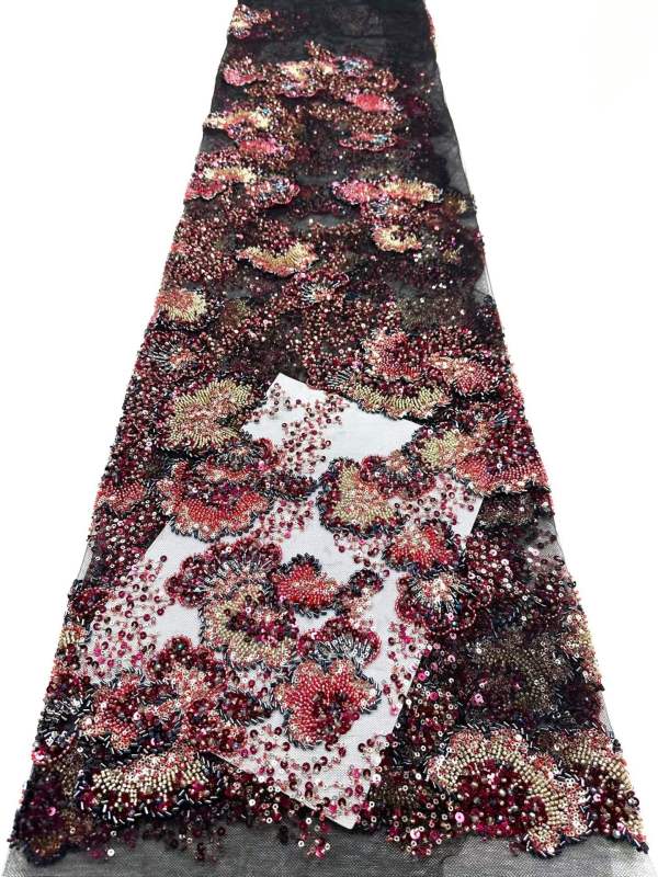 Affordable high quality lace fabric with beads pearls and sequins wedding dress lace fabric