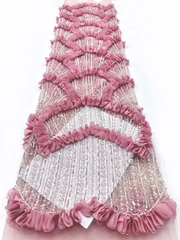 Affordable high quality lace fabric with beads pearls and sequins wedding dress lace fabric