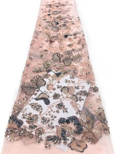 Affordable high quality lace fabric with beads pearls and sequins wedding dress lace fabric