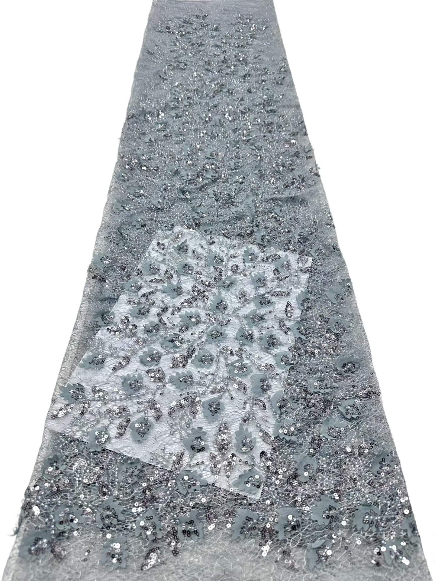 Affordable high quality lace fabric with beads pearls and sequins wedding dress lace fabric