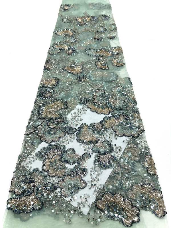Affordable high quality lace fabric with beads pearls and sequins wedding dress lace fabric